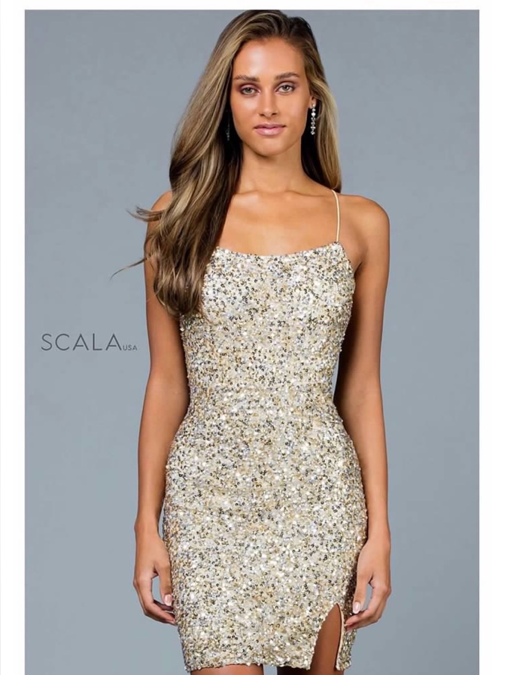 Champagne Gold Sequin Spaghetti Strap Mini Dress